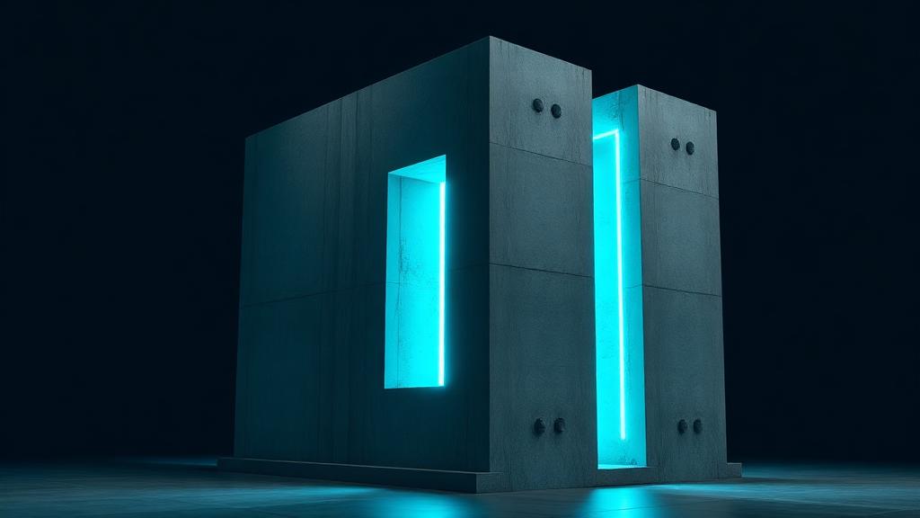 Monolithic concrete form lit from within, representing BENAIAH's structured project intelligence